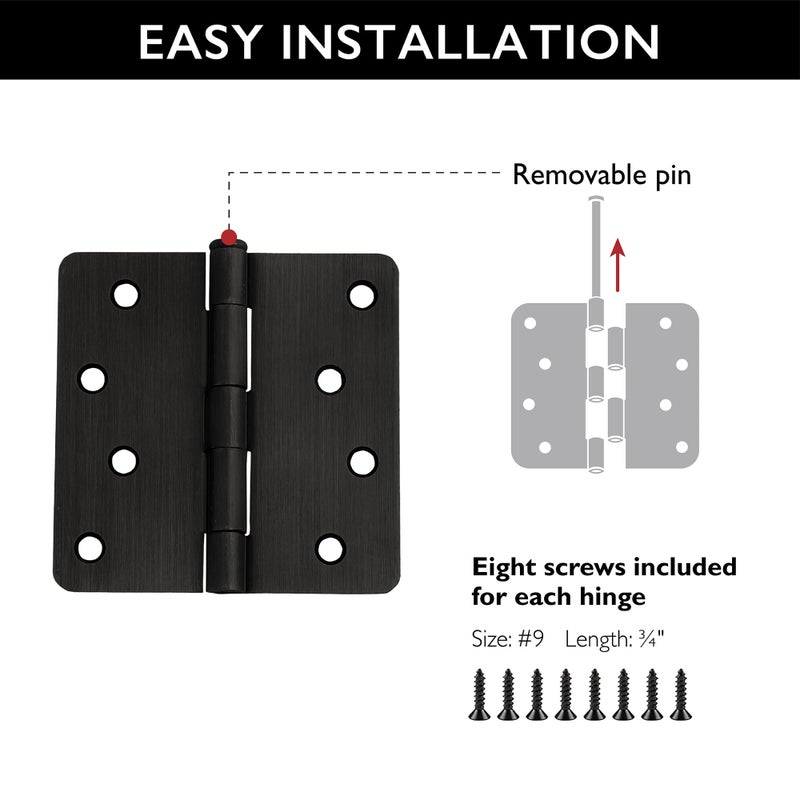 Design House Door Hinges for Interior Doors 10-Pack 4-inch x 4-inch, Design House 1/4-inch Radius Steel Door Hinge Door Hardware, Oil Rubbed Bronze, 181560 - Image 3